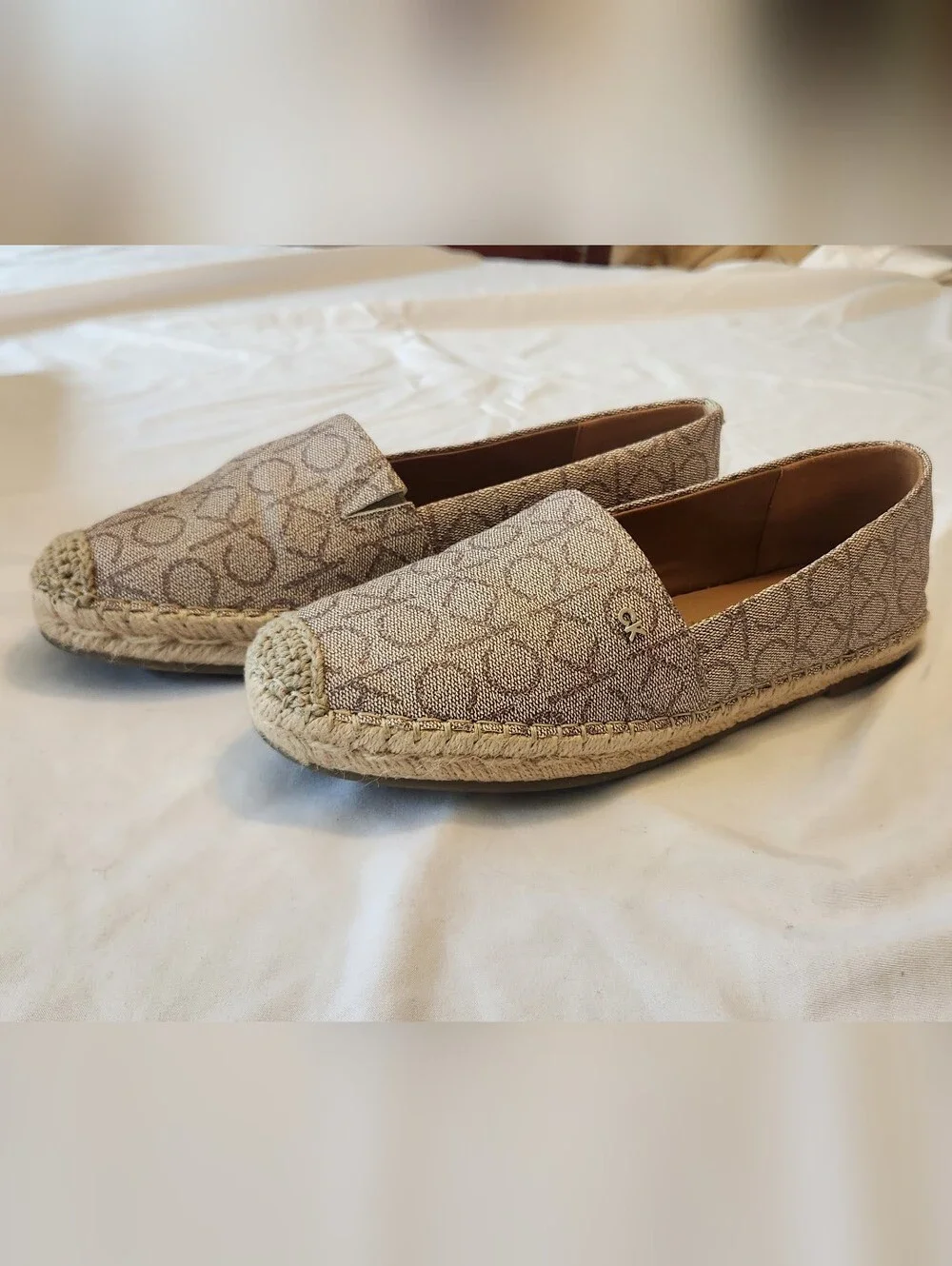 Beige/Taupe Calvin Klein Logo Popular2 Espadrille Slip-On Flats - Women, 8M